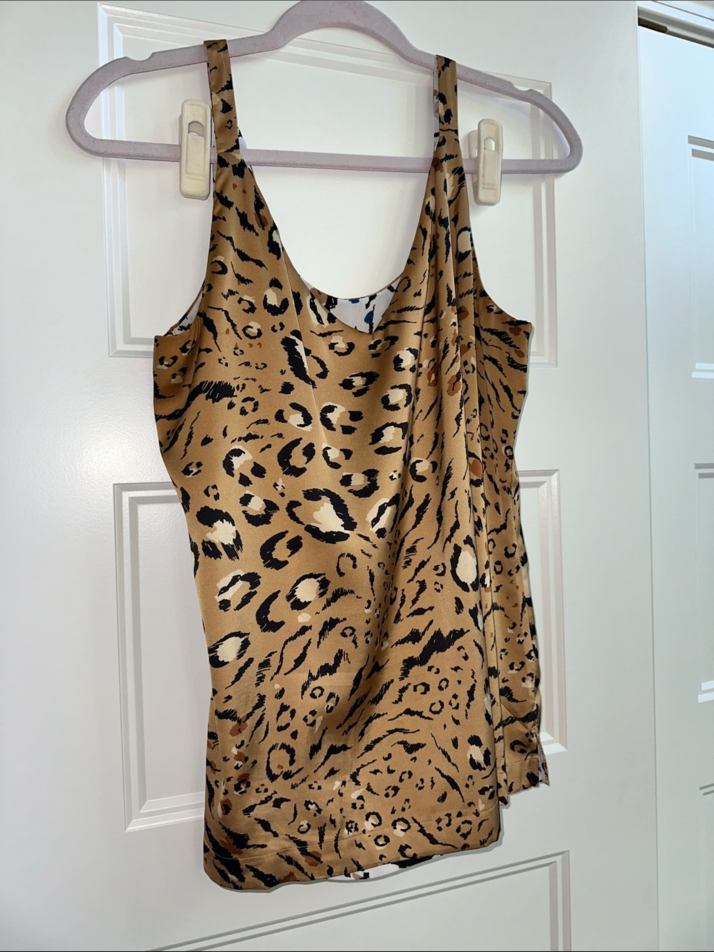 Reversible White House Black Market Tan Leopard Satin Camisole